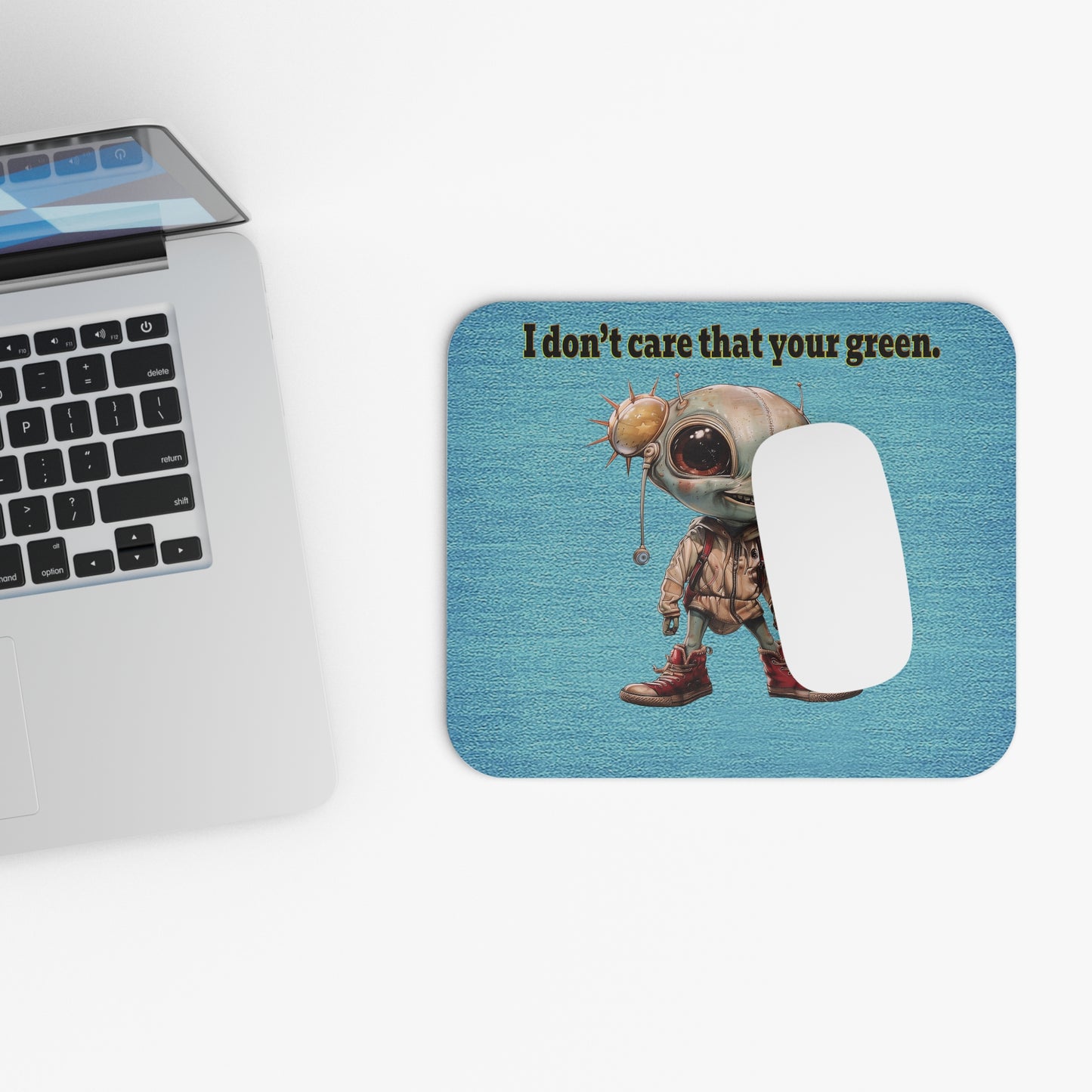I don't care that your green - Mouse Pad (Rectangle) (faded blue)