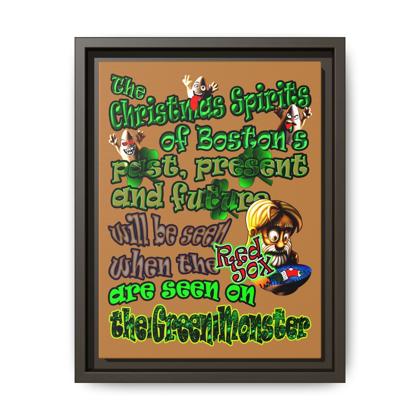 christmas spirits of boston - framed canvas art (light brown)