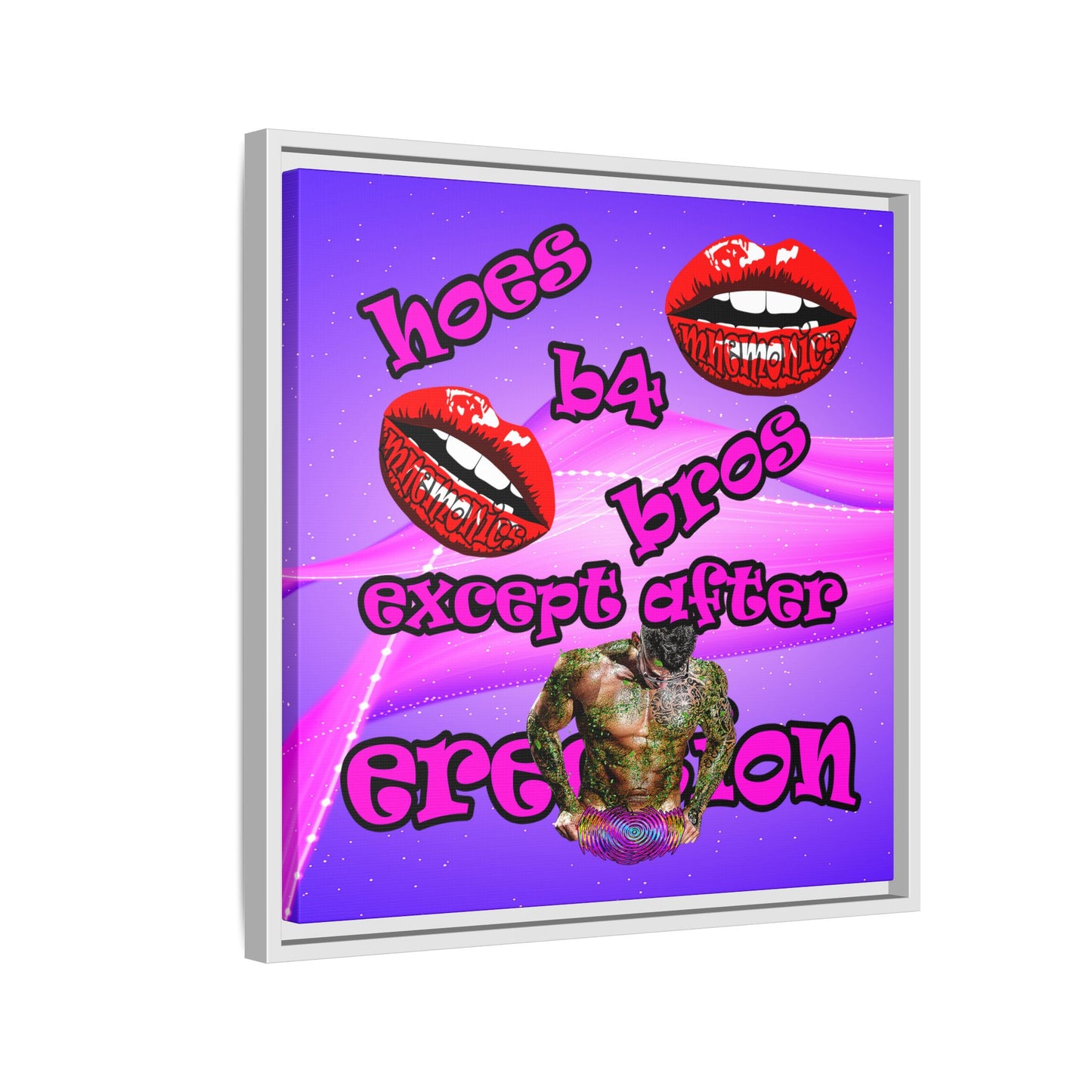 hoes b4 bros - framed canvas art (purple-pink wave)