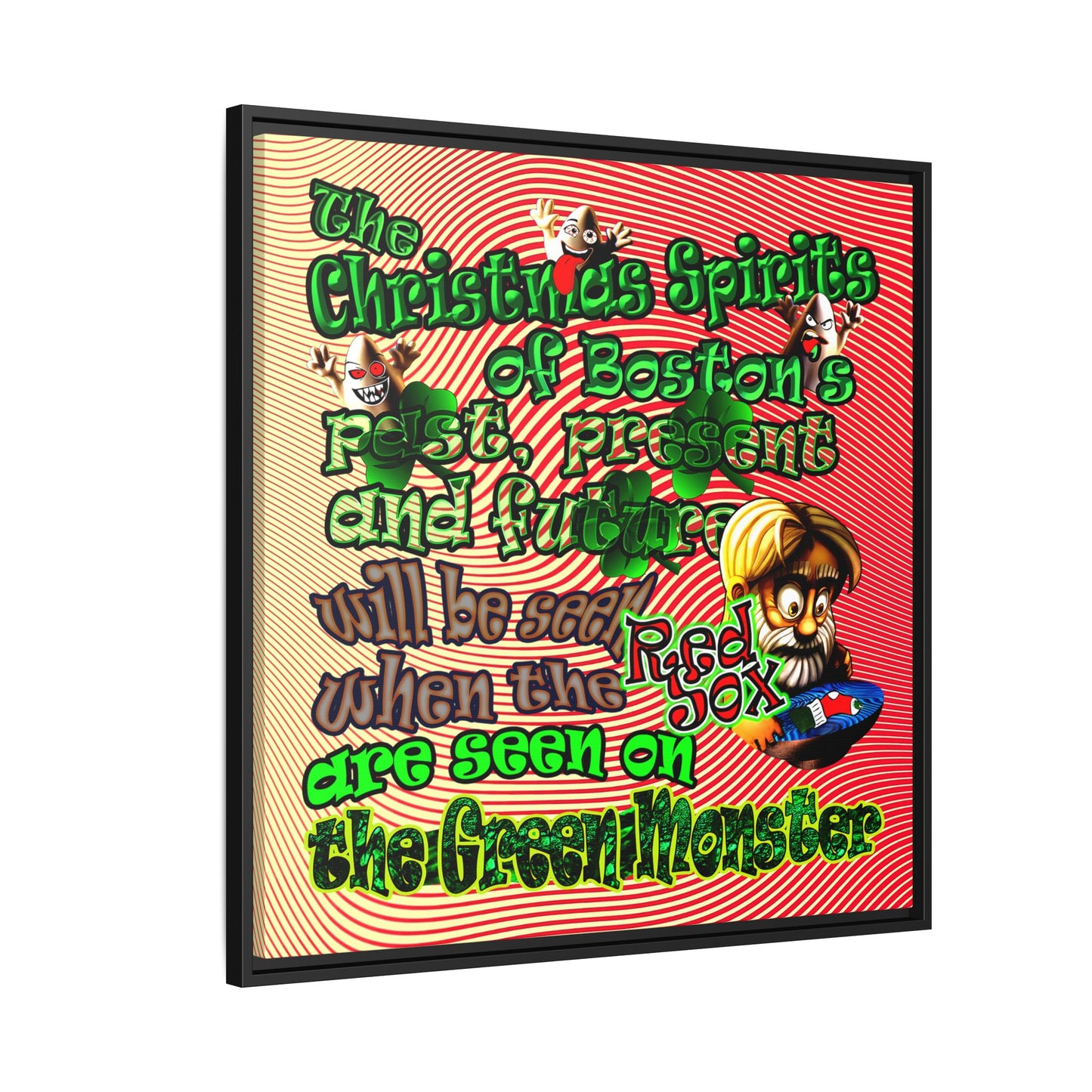 christmas spirits of boston - framed canvas art (yellow-orange wave)
