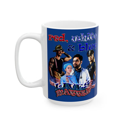 rw&b lives matter - White Mug (dark blue)