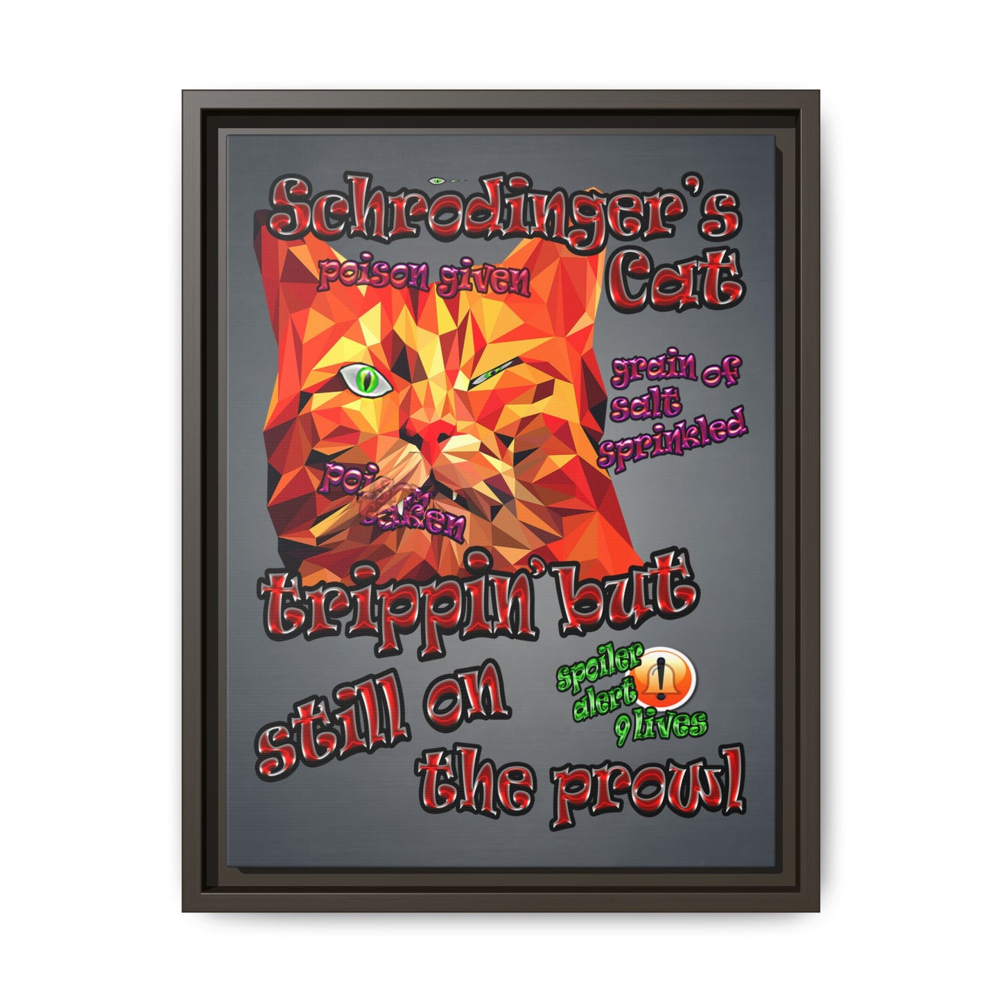 schrodinger's cat - framed canvas art (grey-light grey)
