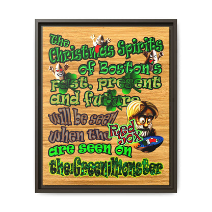 christmas spirits of boston - framed canvas art (butterscotch wood finish)