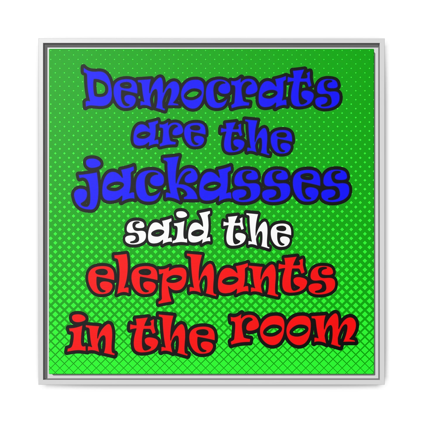 donkeys and elephants - framed canvas art (logo green)