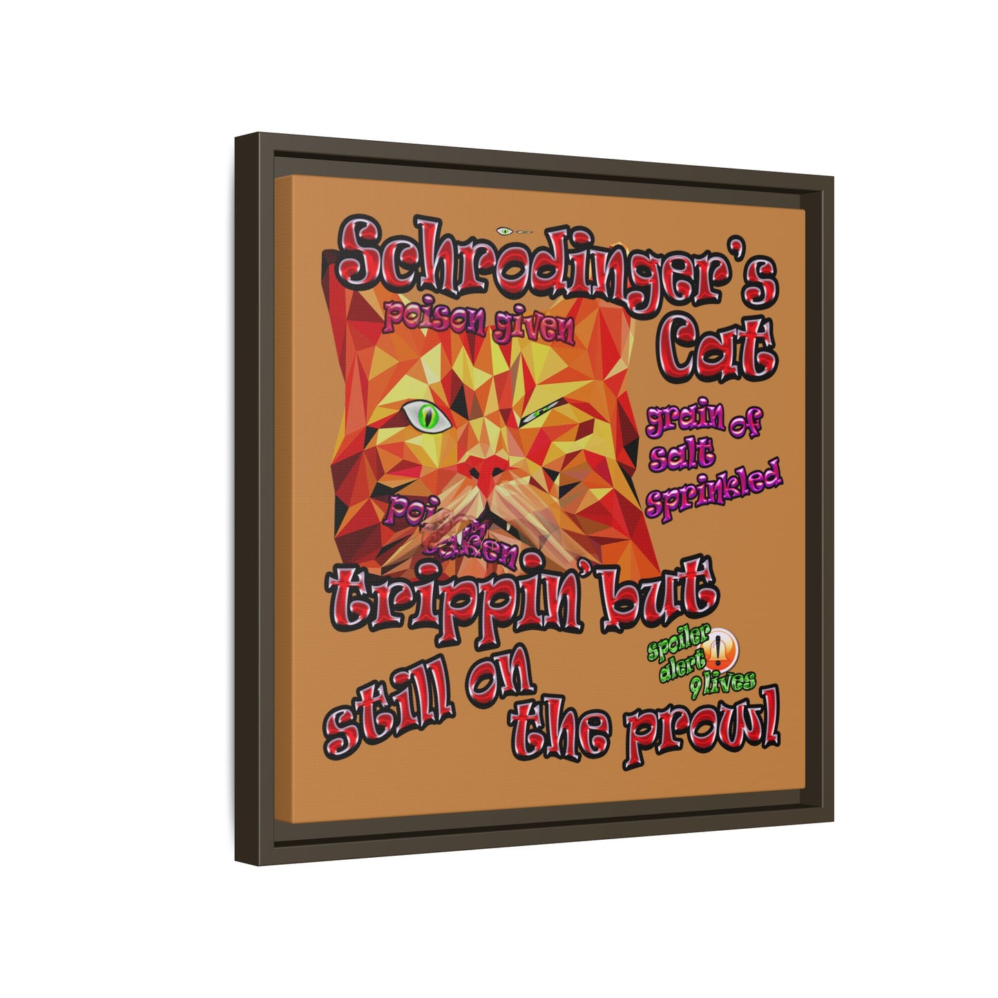 schrodinger's cat - framed canvas art (light brown)
