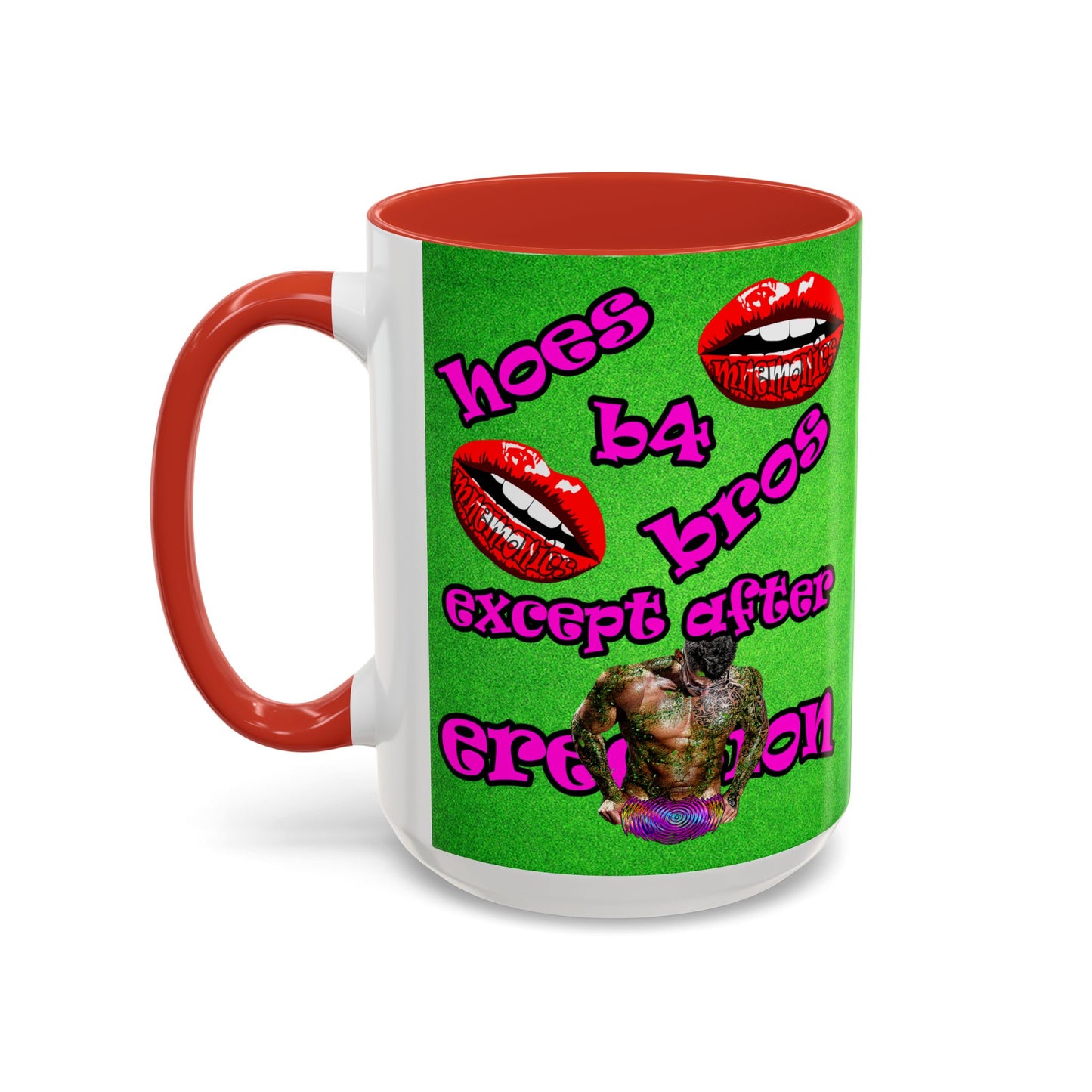 hoes b4 bros - Accent Mug (green turf)