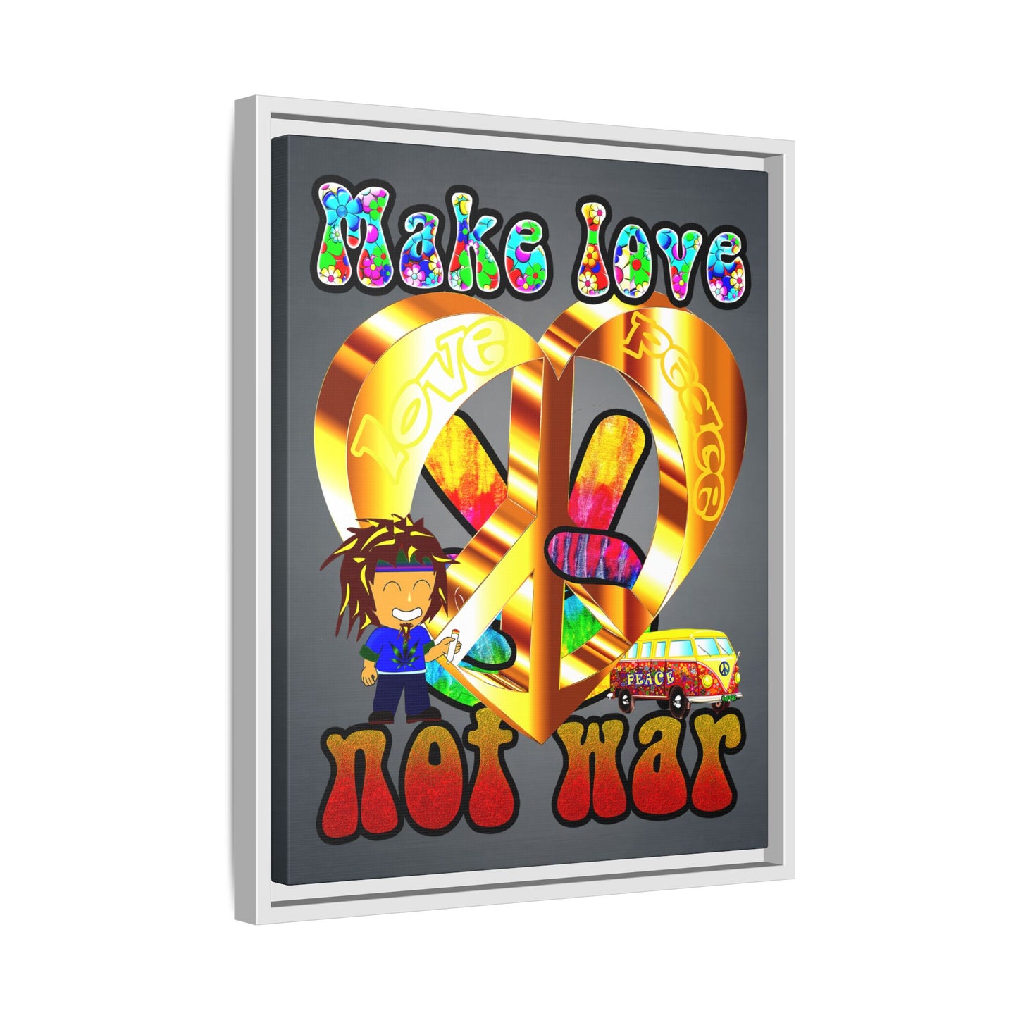love peace - framed canvas art (grey-light grey)