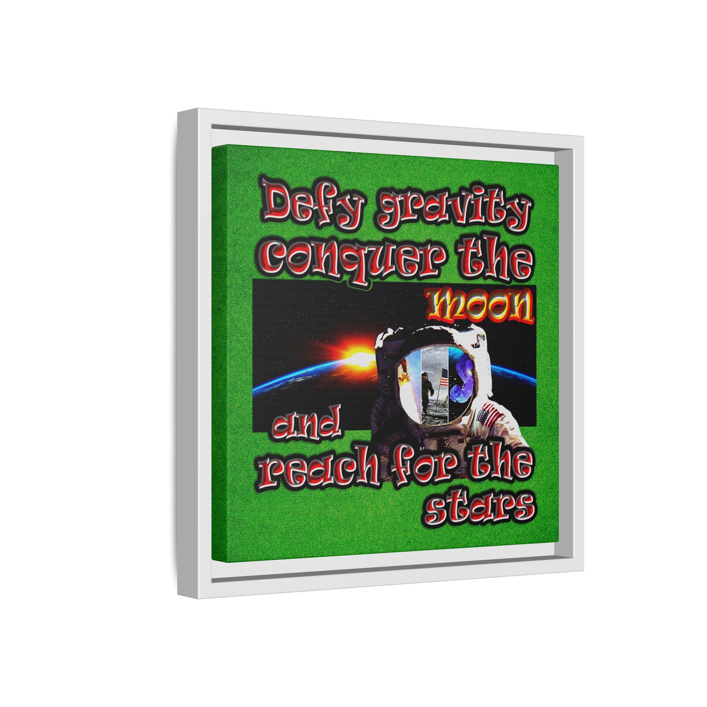 defy conquer reach - framed canvas art (green turf)