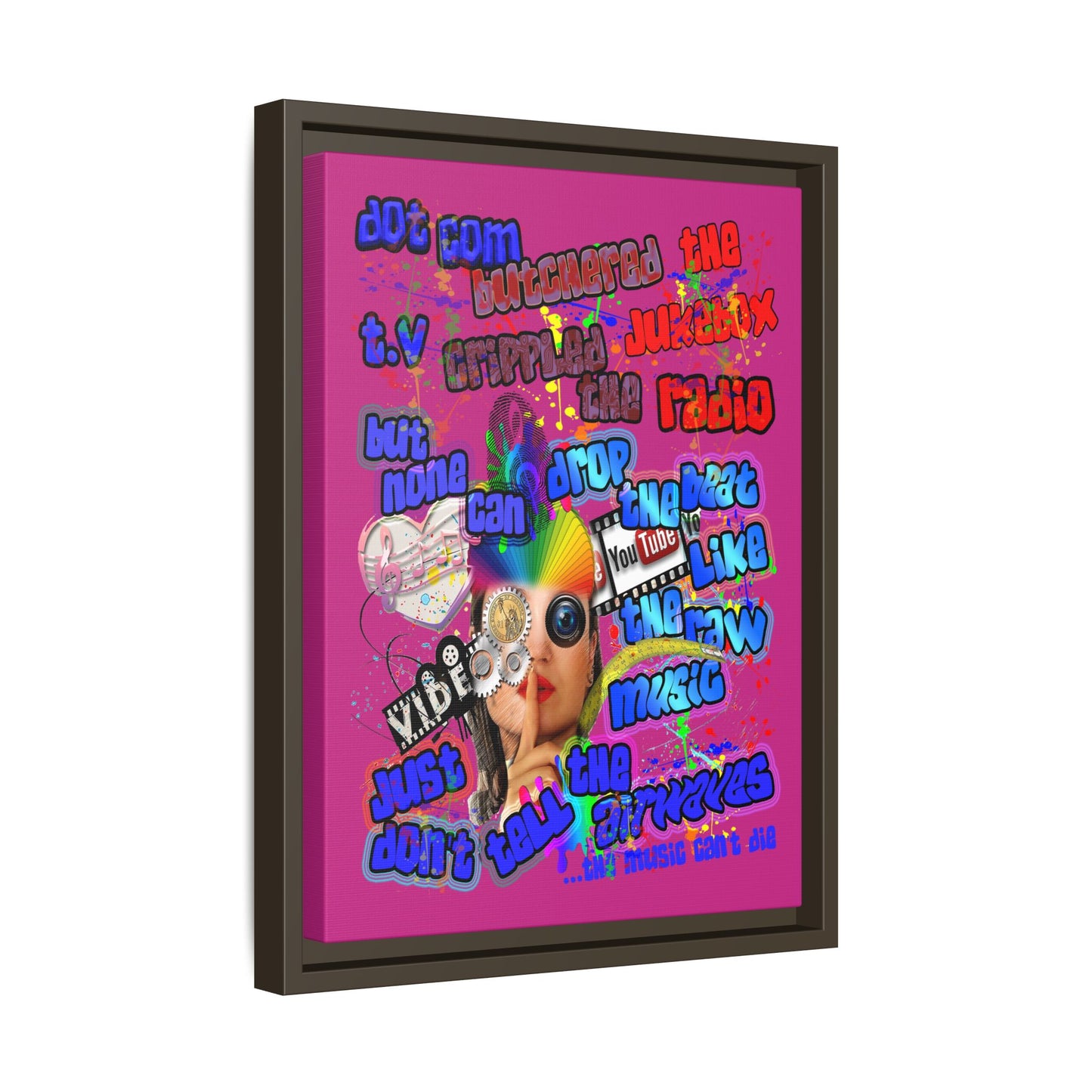 drop the beat - framed canvas art (pink)