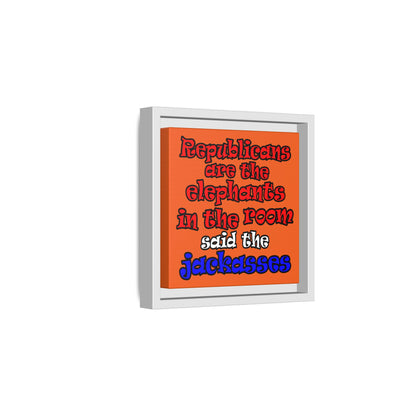 donkeys and elephants - framed canvas art (orange)