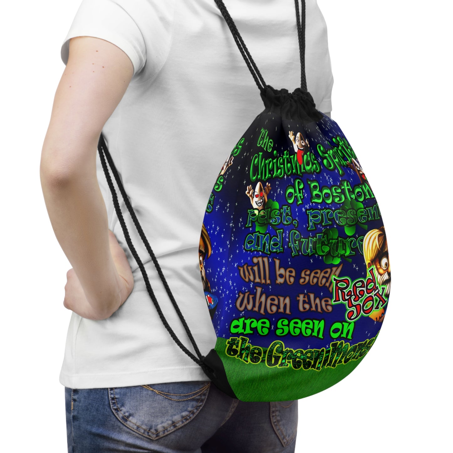 christmas spirits of boston - Drawstring Bag ('snoops' background)