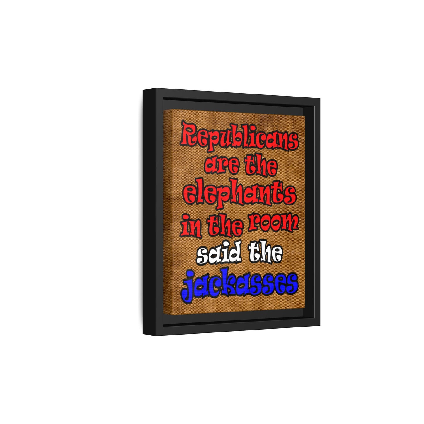 donkeys and elephants - framed canvas art (brown papyrus)