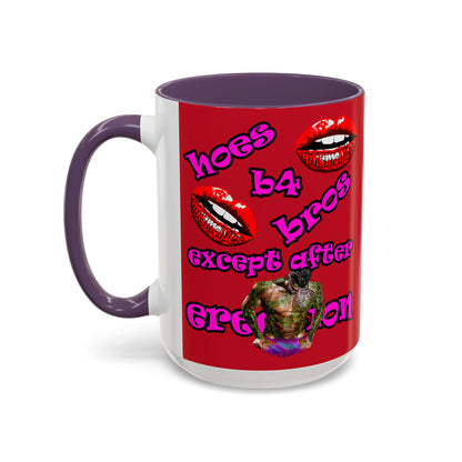 hoes b4 bros - Accent Mug (dark red)