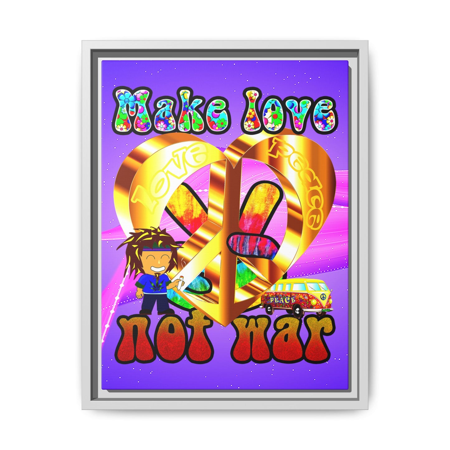 love peace - framed canvas art (purple-pink wave)