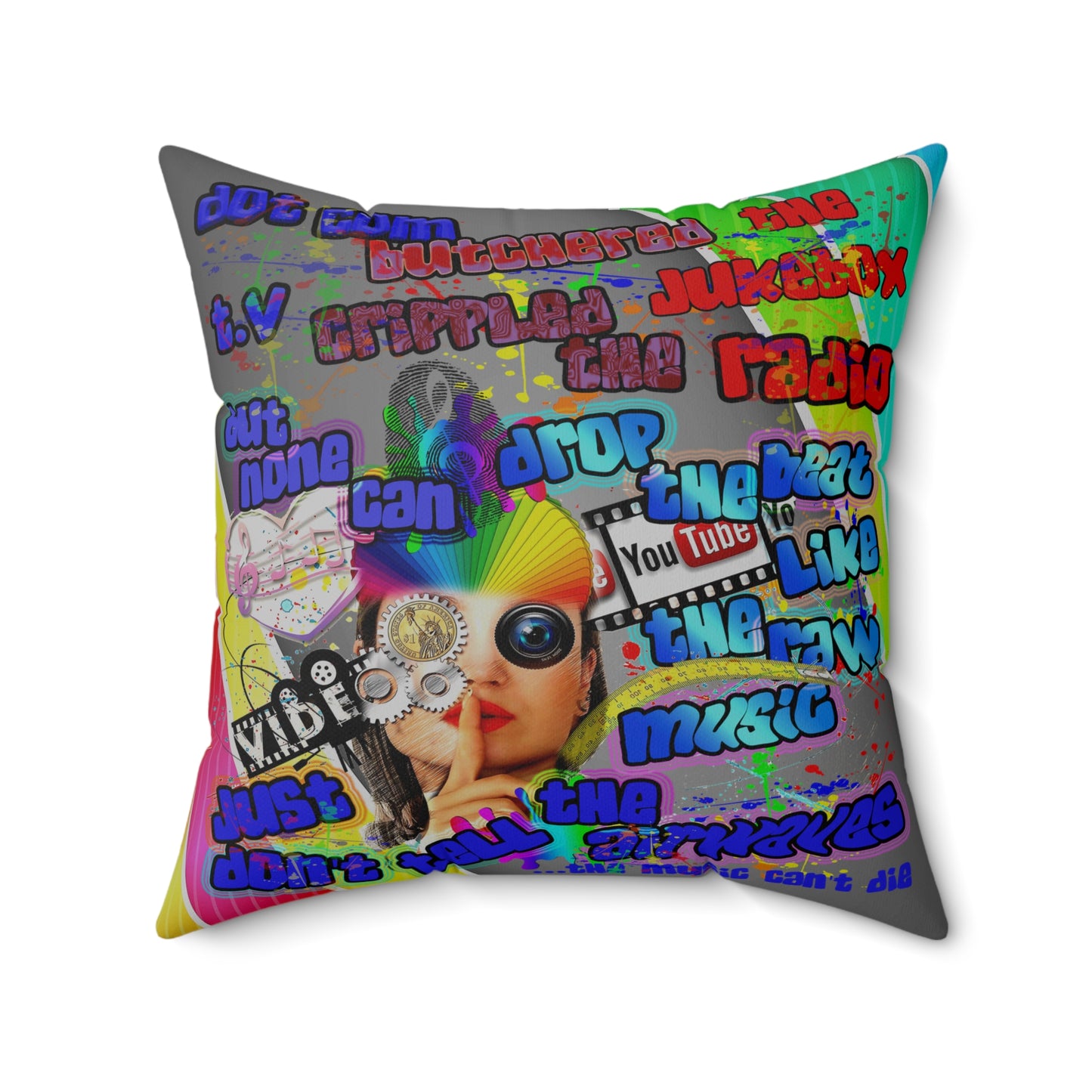 drop the beat - Spun Polyester Square Pillow - (rainbow split)