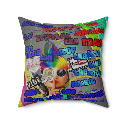drop the beat - Spun Polyester Square Pillow - (rainbow split)