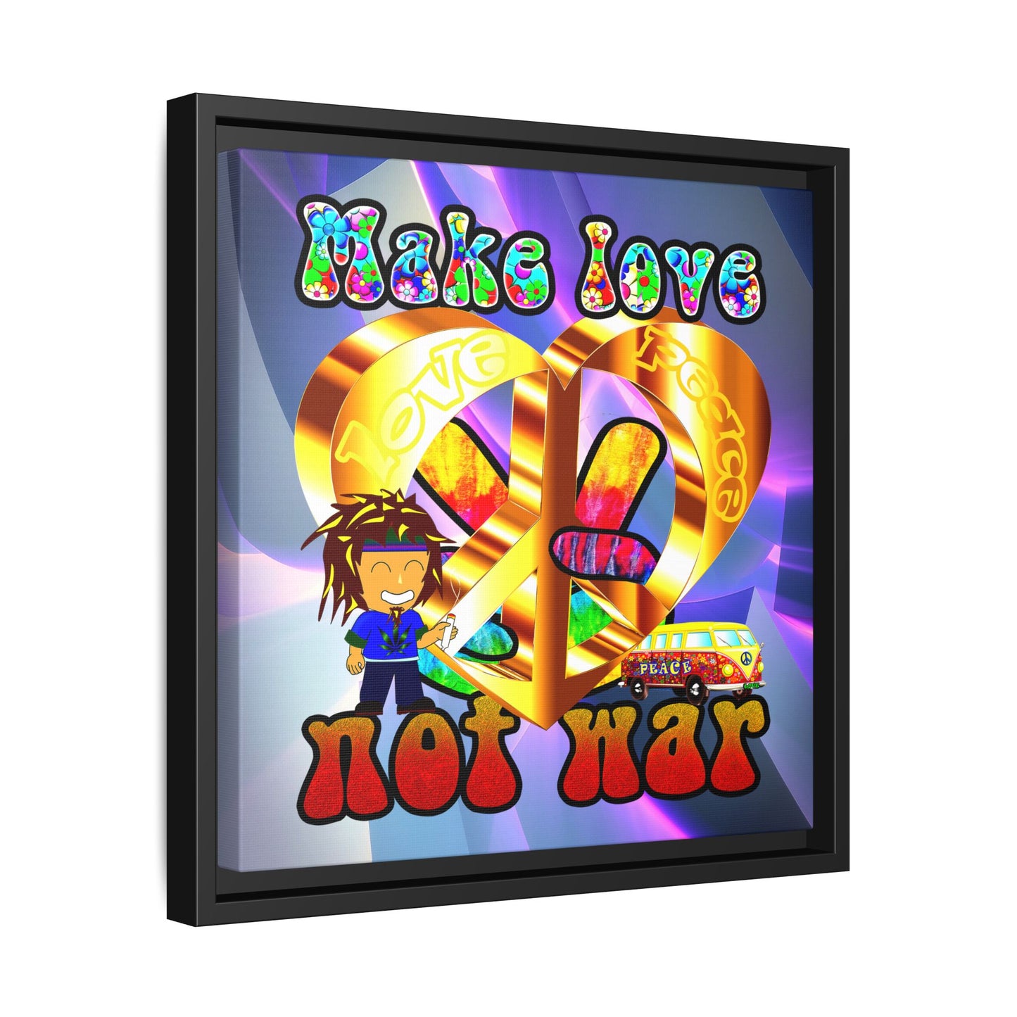 love peace - framed canvas art (grey-pink wave)