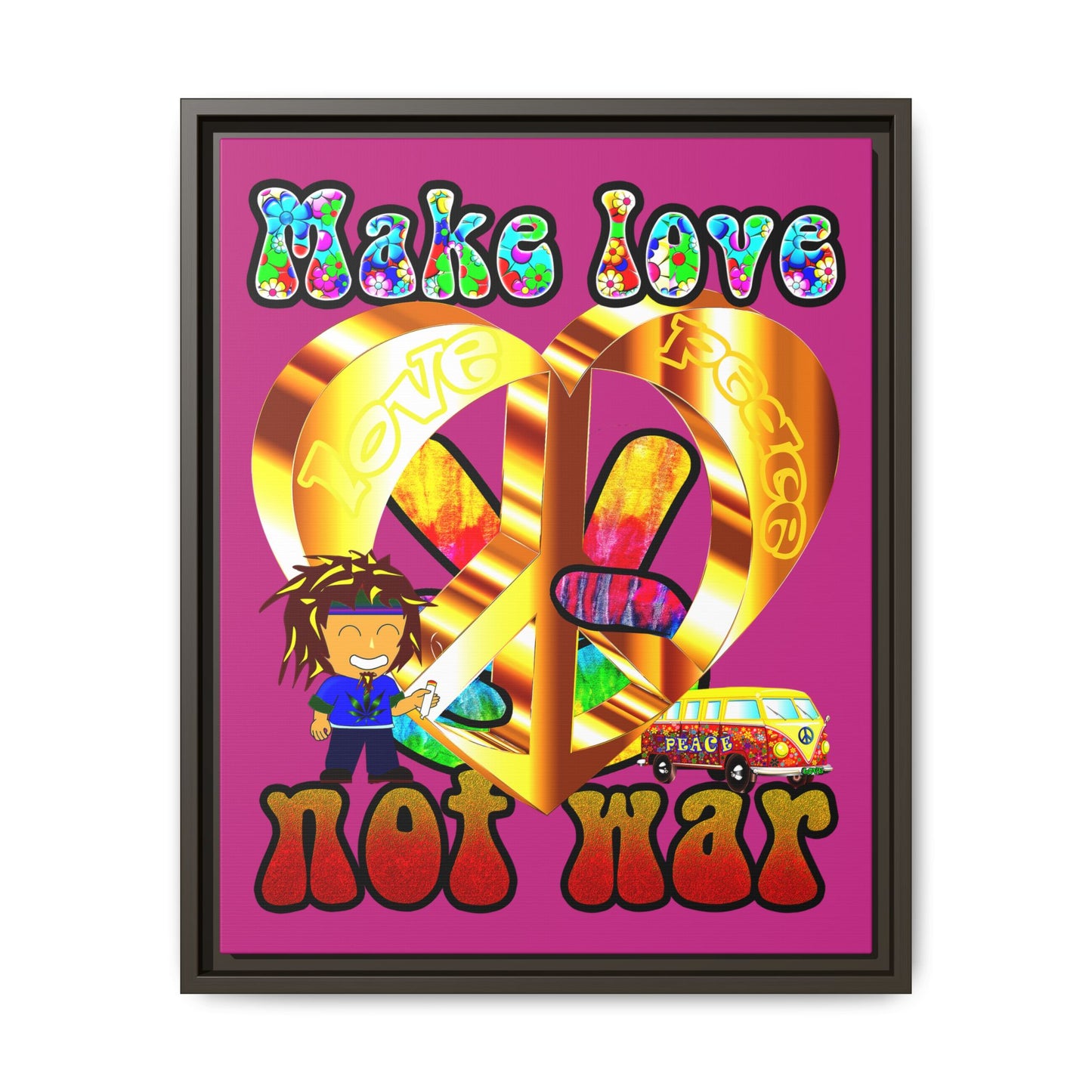 love peace - framed canvas art (pink)