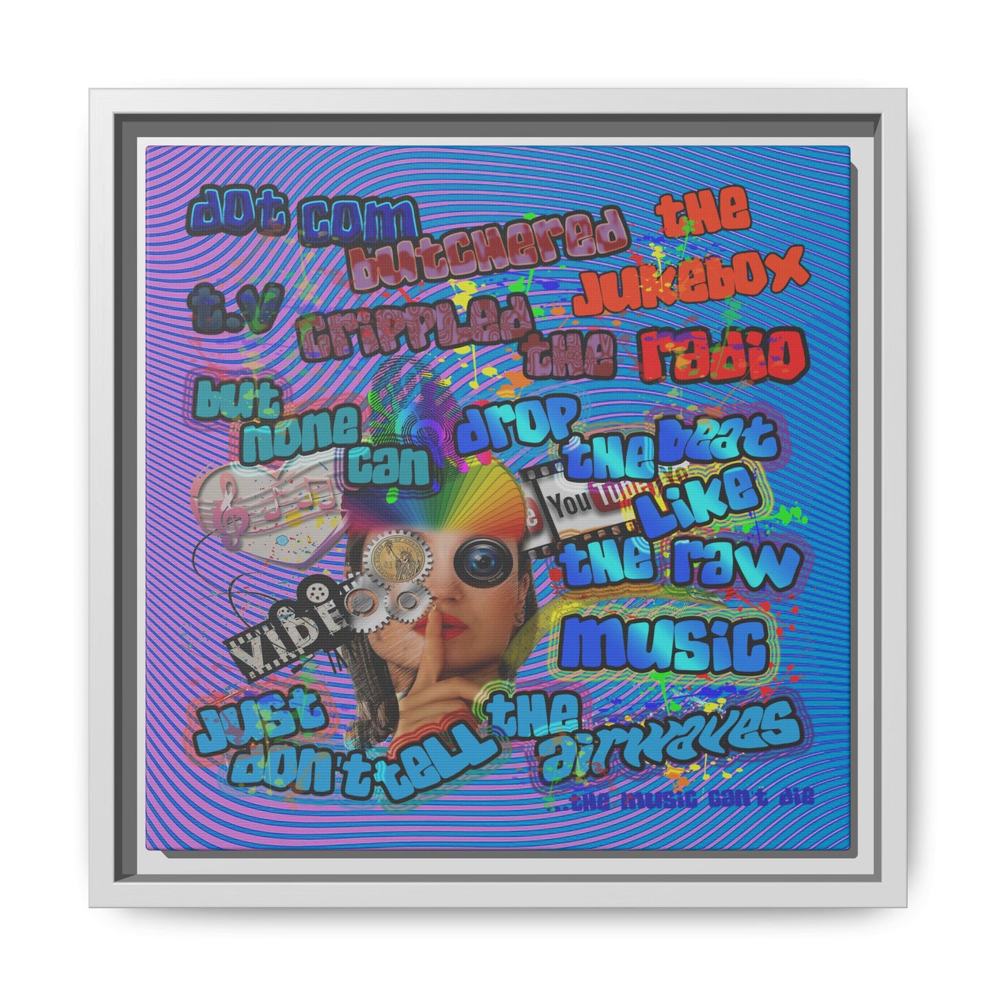 drop the beat - framed canvas art (light blue-purple wave)