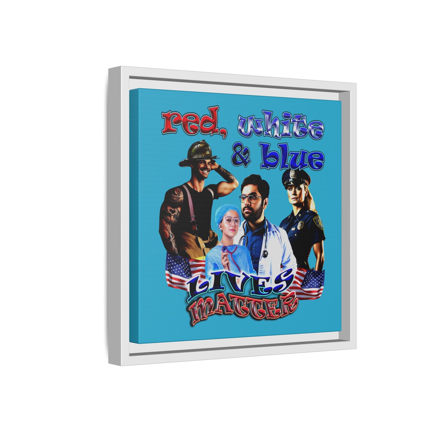 rw&b lives matter - framed canvas art (turquoise)
