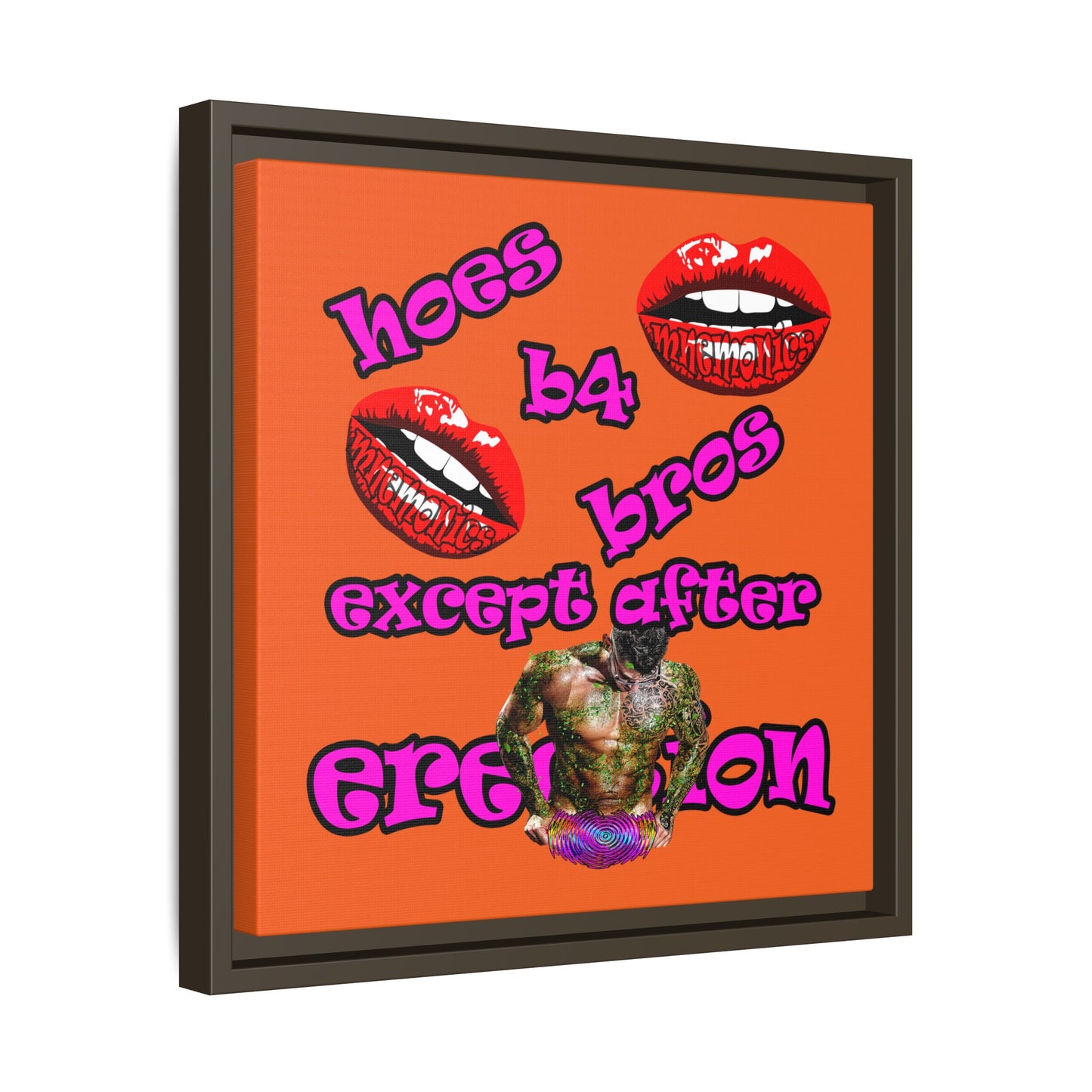 hoes b4 bros - framed canvas art (orange)