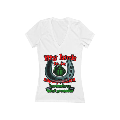 my luck - Women's Jersey Short Sleeve Deep V-Neck Tee