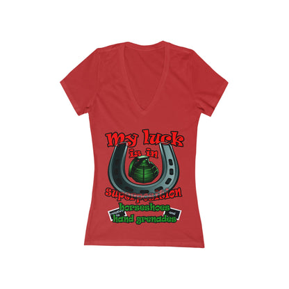 my luck - Women's Jersey Short Sleeve Deep V-Neck Tee