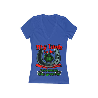 my luck - Women's Jersey Short Sleeve Deep V-Neck Tee