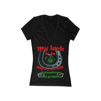 my luck - Women's Jersey Short Sleeve Deep V-Neck Tee