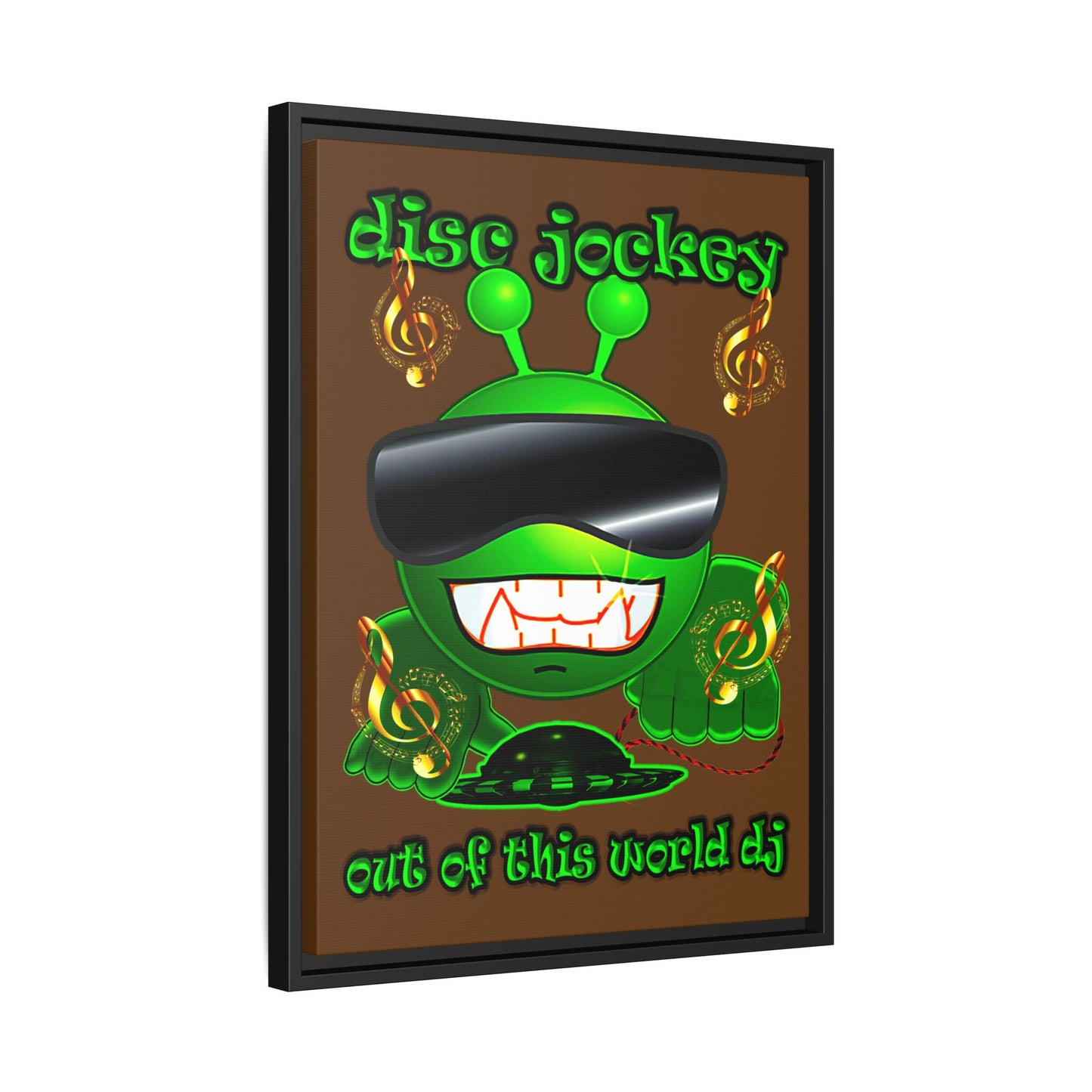 disc jockey - framed canvas art (brown)