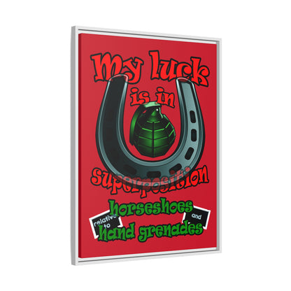 my luck - framed canvas art (dark red)