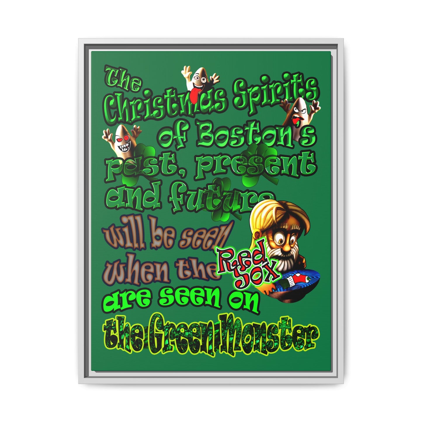 christmas spirits of boston - framed canvas art (dark green)