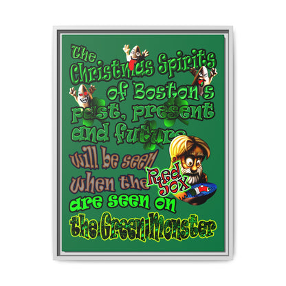 christmas spirits of boston - framed canvas art (dark green)