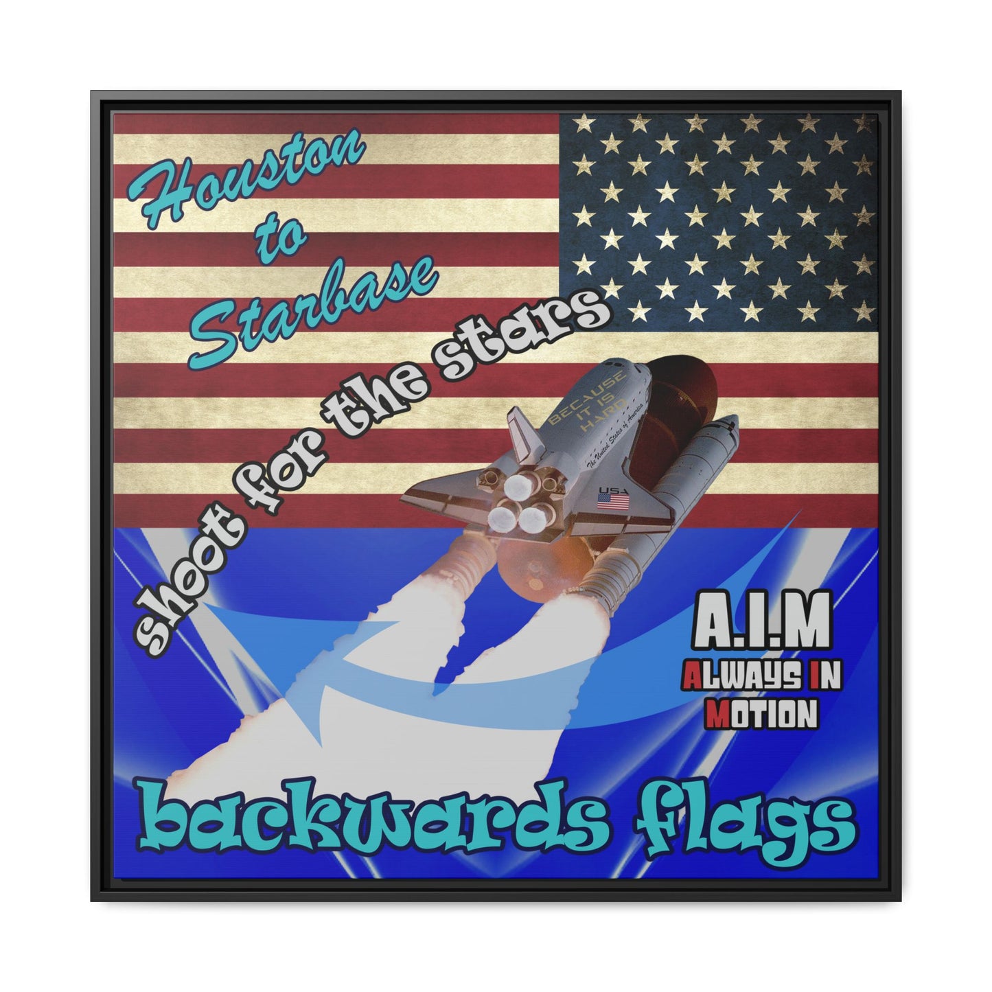 shoot for the stars - framed canvas art (blue-white wave)