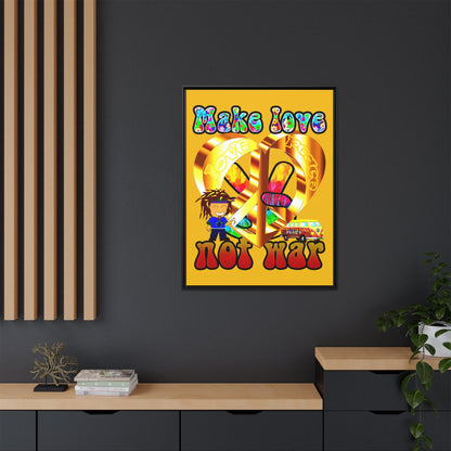 love peace - framed canvas art (yellow)