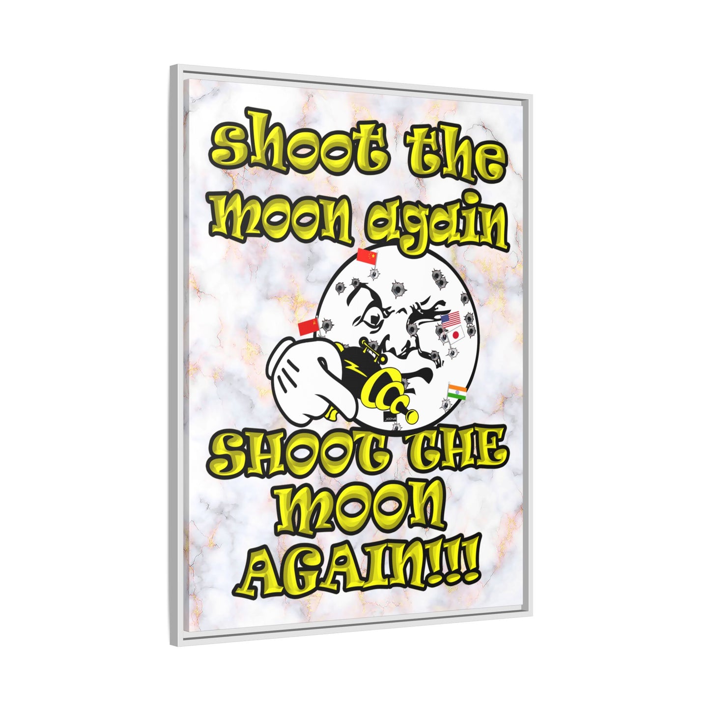 shoot the moon again - framed canvas art (white marble)
