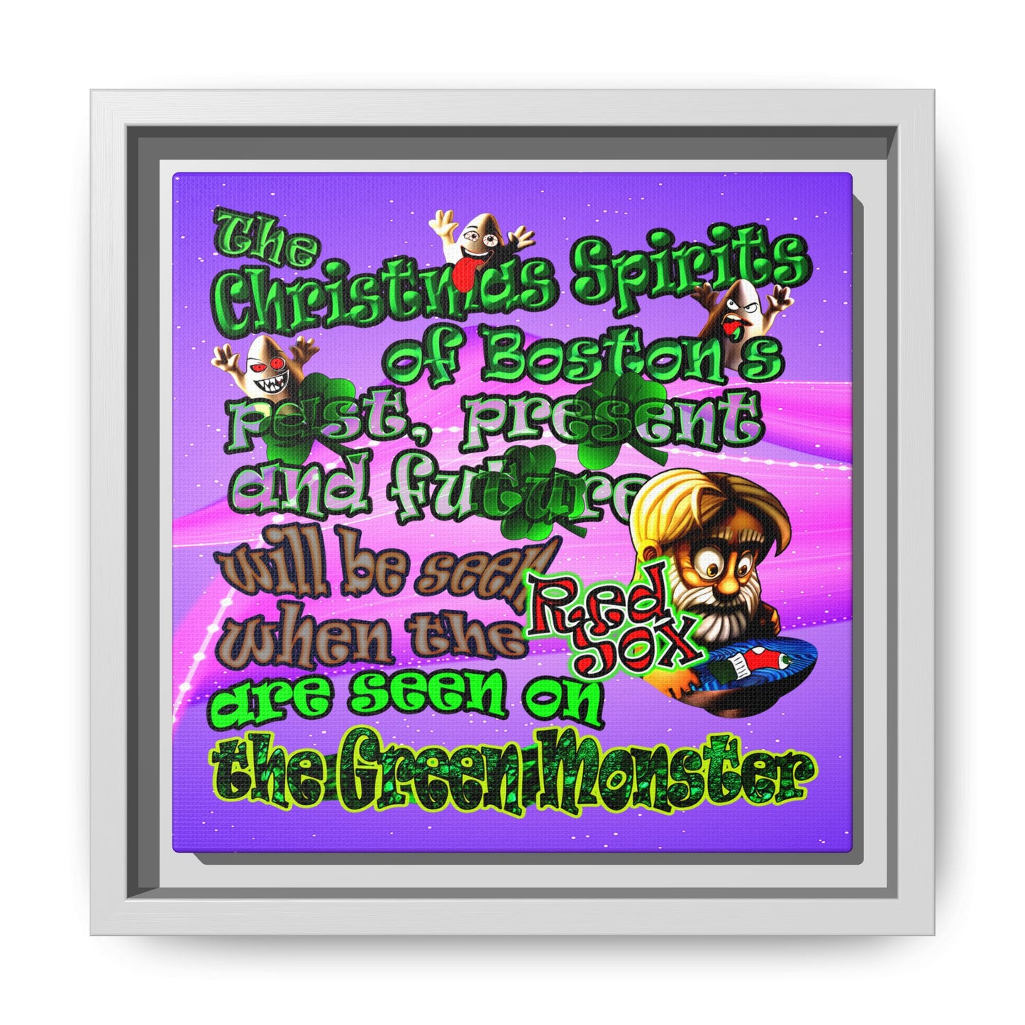 christmas spirits of boston - framed canvas art (purple-pink wave)