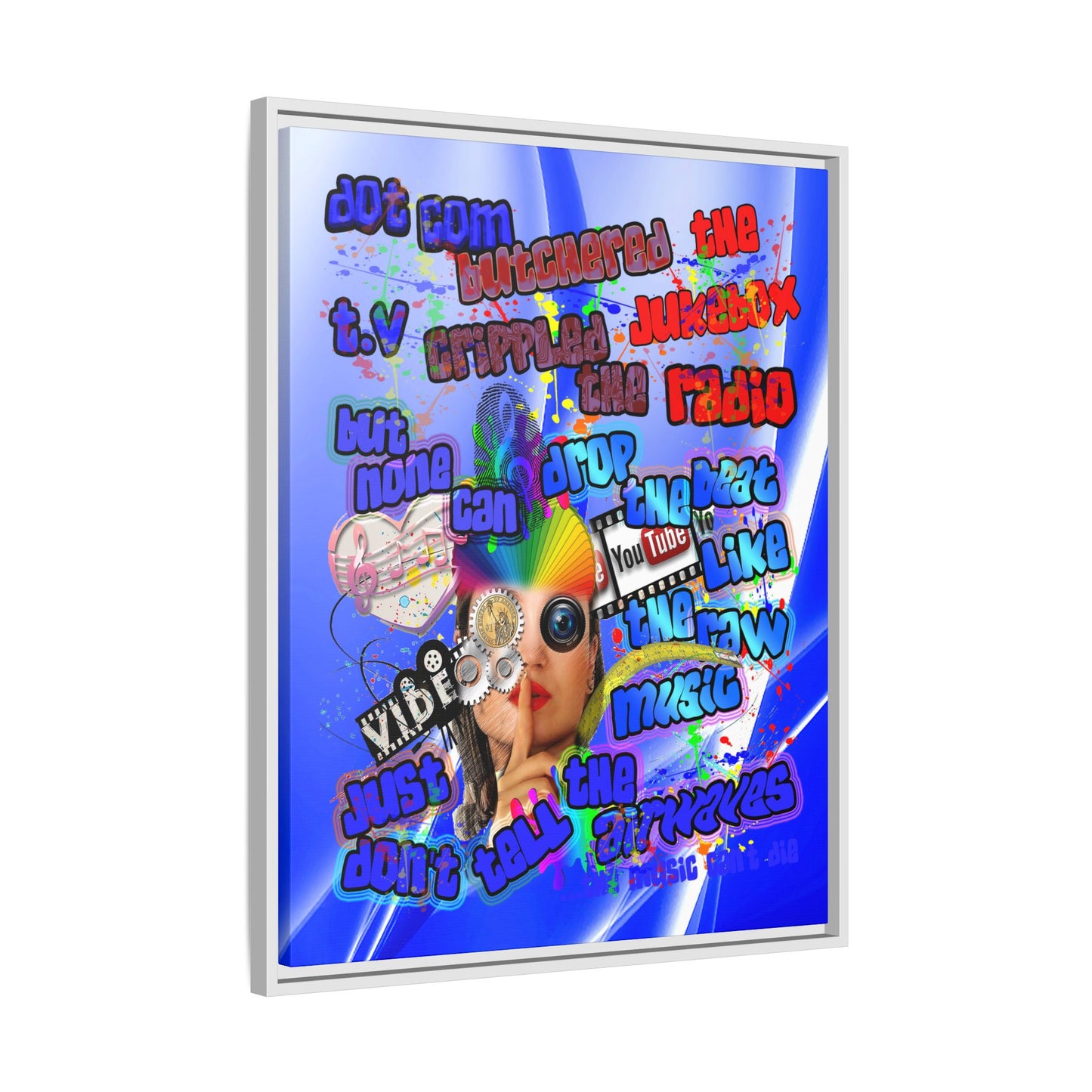 drop the beat - framed canvas art (blue-white wave)