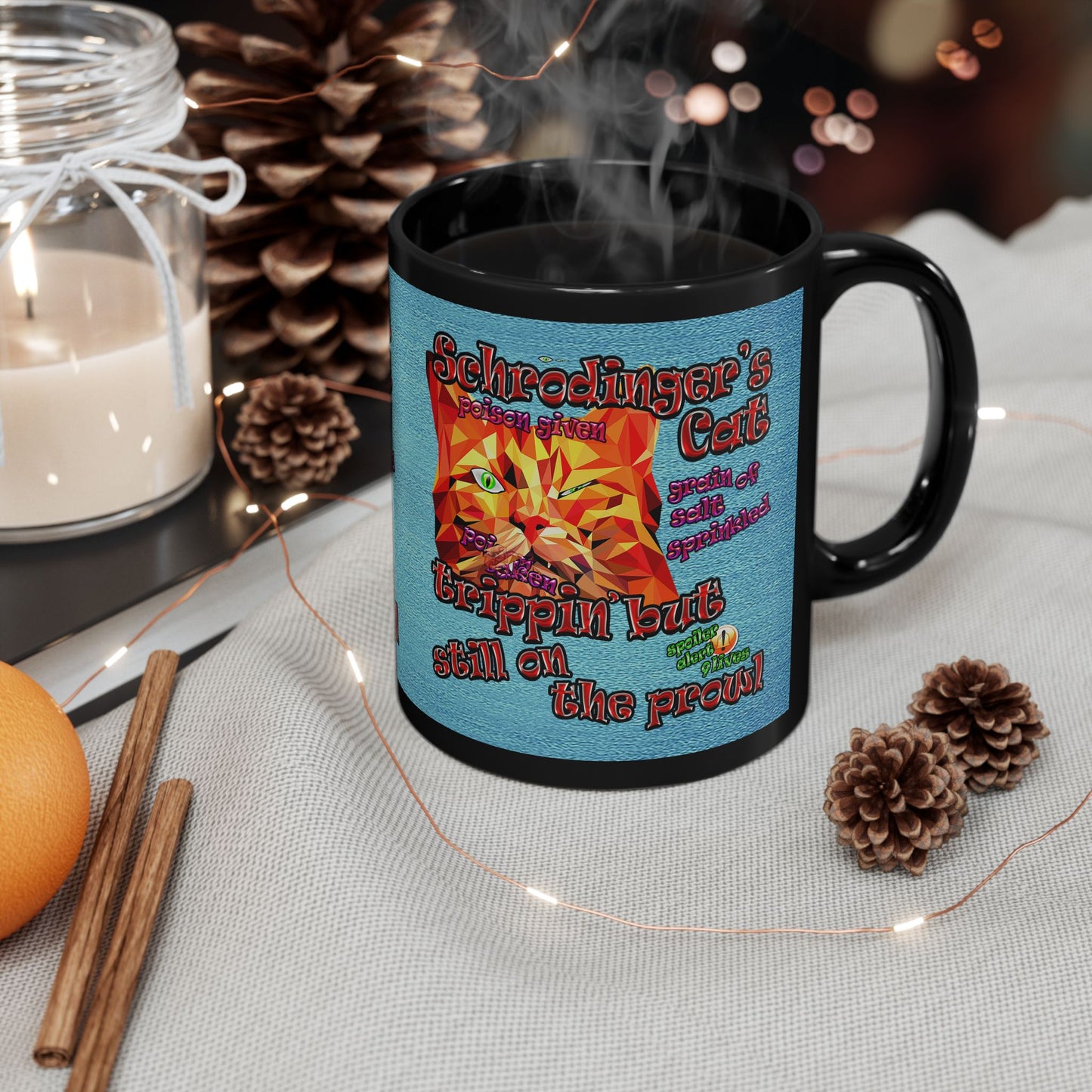 schrodinger's cat - Black Mug (faded blue)