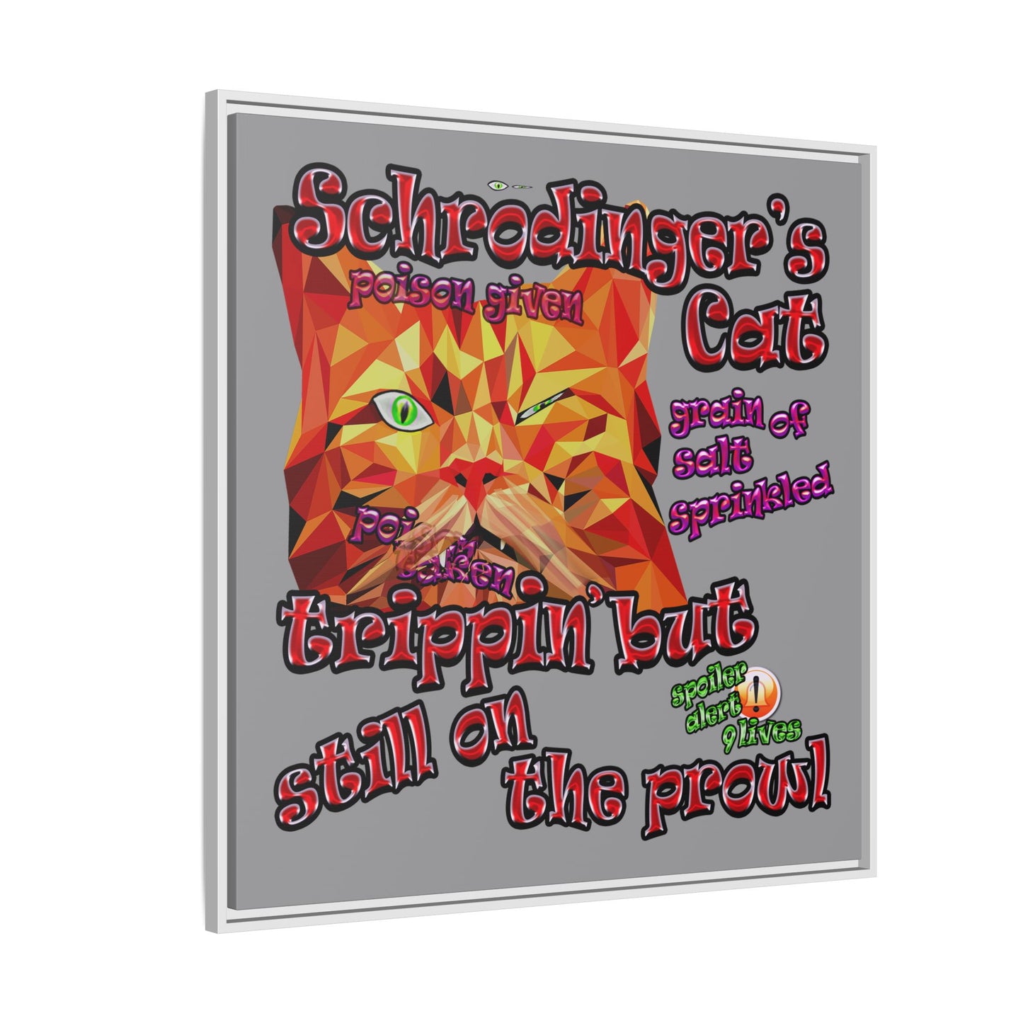 schrodinger's cat - framed canvas art (grey)