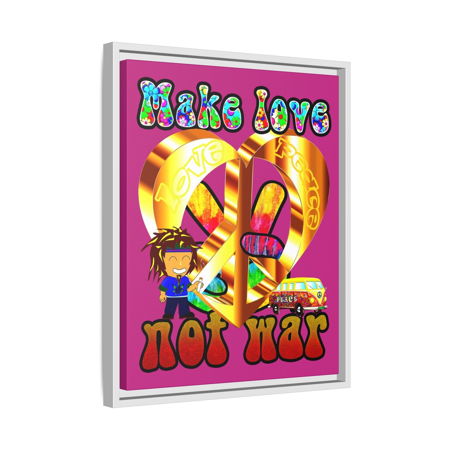 love peace - framed canvas art (pink)