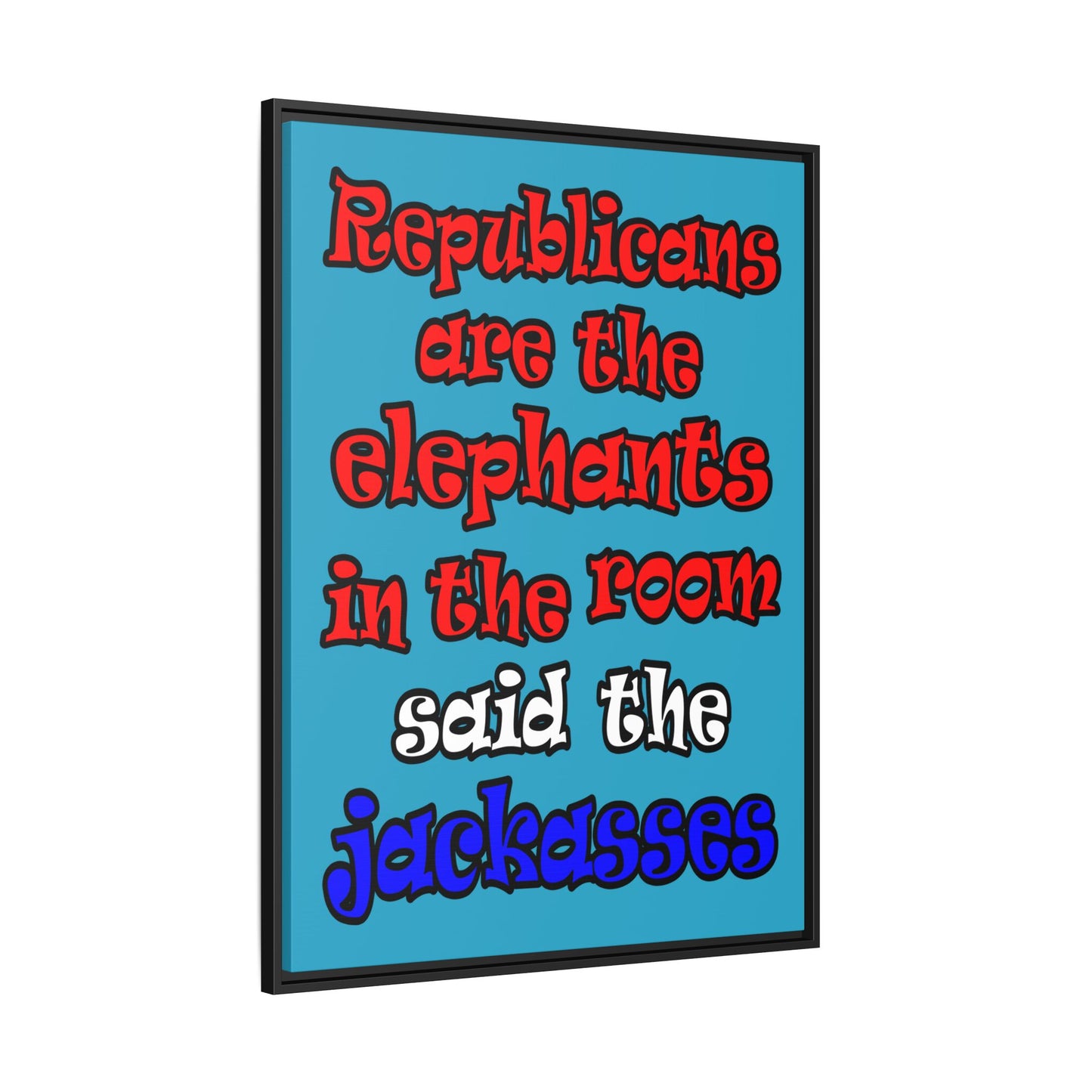 donkeys and elephants - framed canvas art (turquoise)