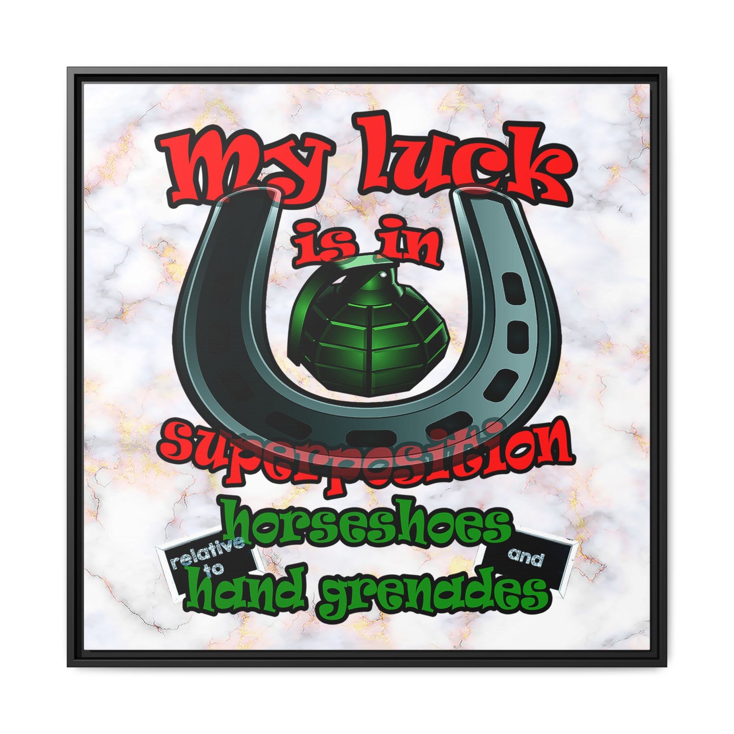 my luck - framed canvas art (white marble)