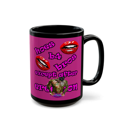 hoes b4 bros - Black Mug (pink)