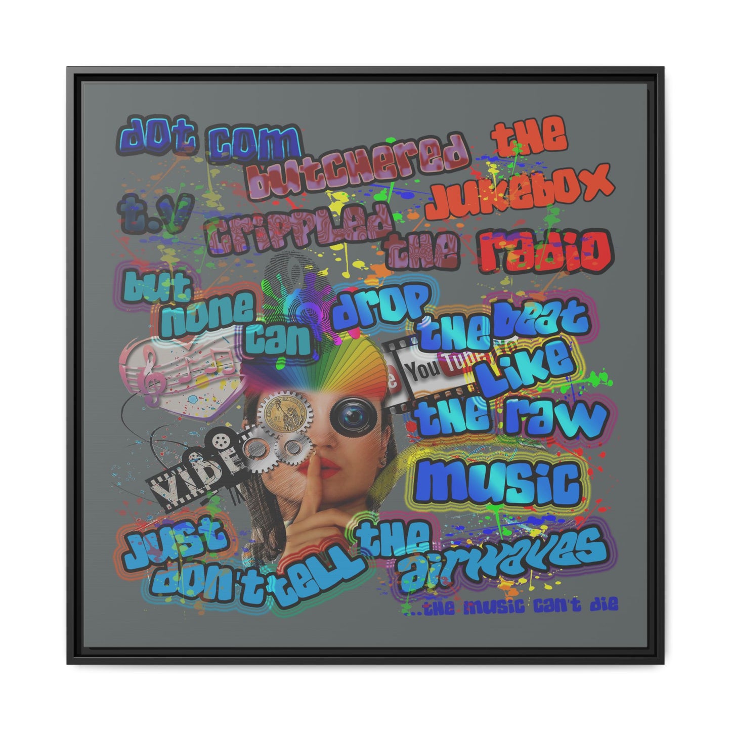 drop the beat - framed canvas art (dark grey)