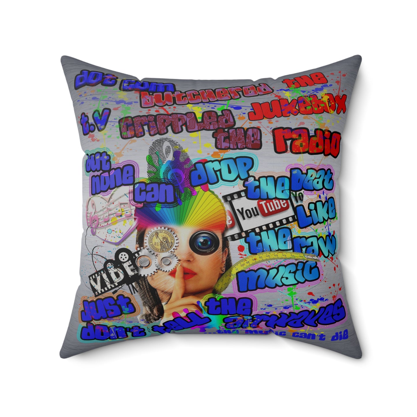 drop the beat - Spun Polyester Square Pillow - (brushed nickel)