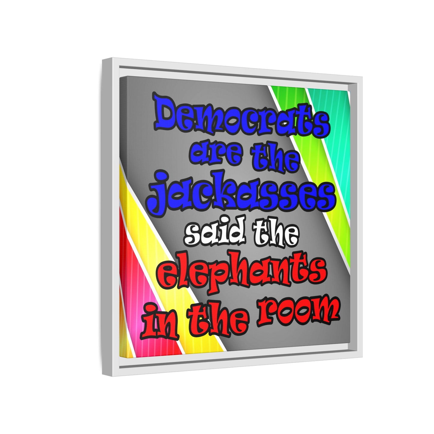 donkeys and elephants - framed canvas art (rainbow split)
