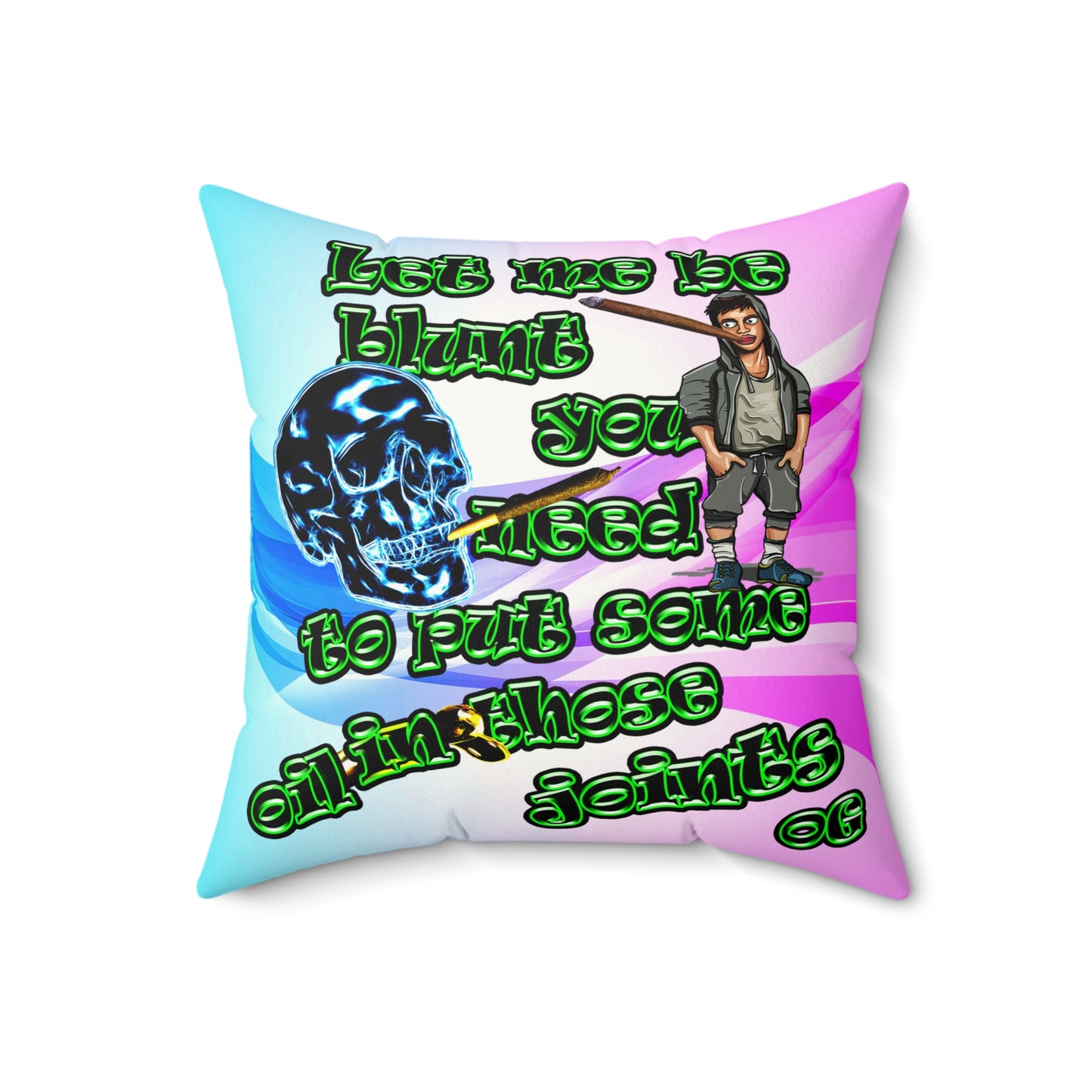 og - Faux Suede Square Pillow - (light blue-pink wave)