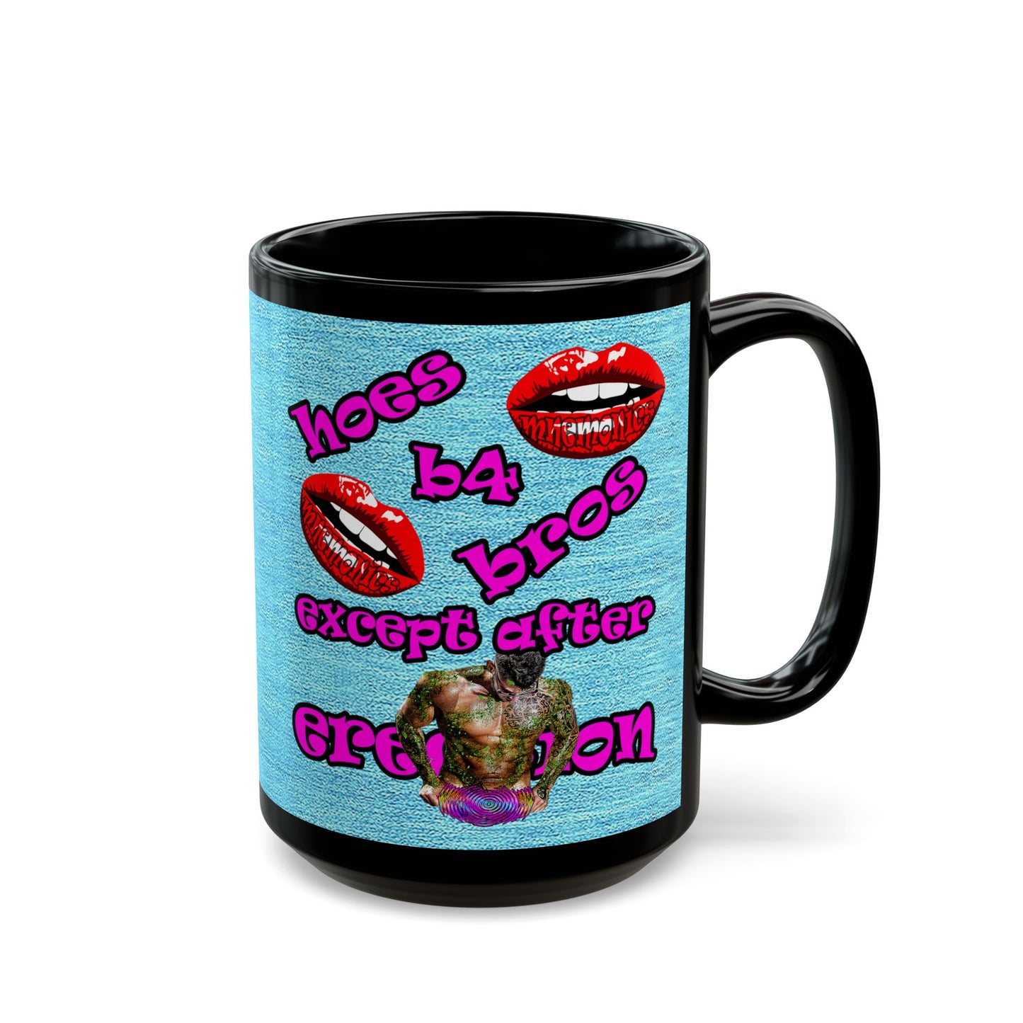 hoes b4 bros - Black Mug (faded blue)