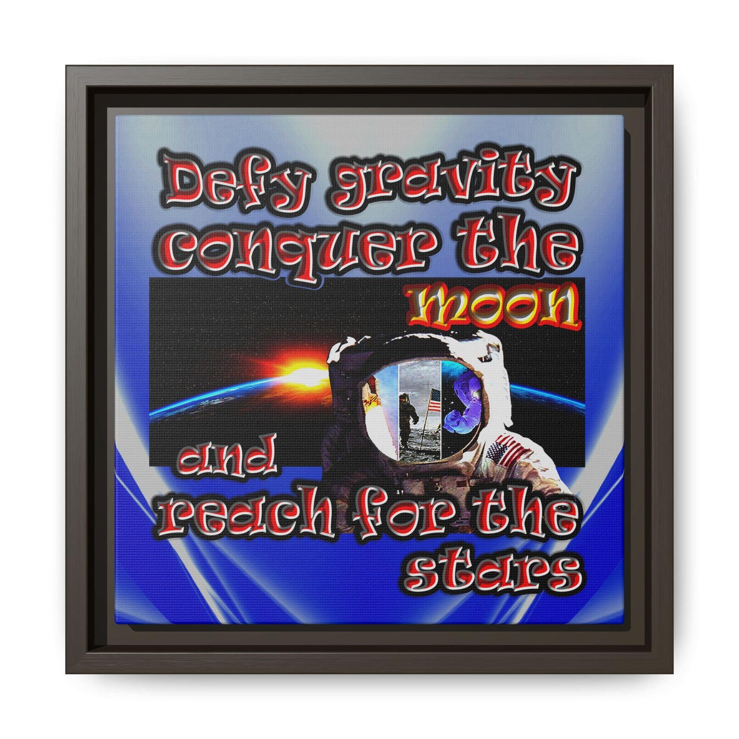defy conquer reach - framed canvas art (blue-white wave)